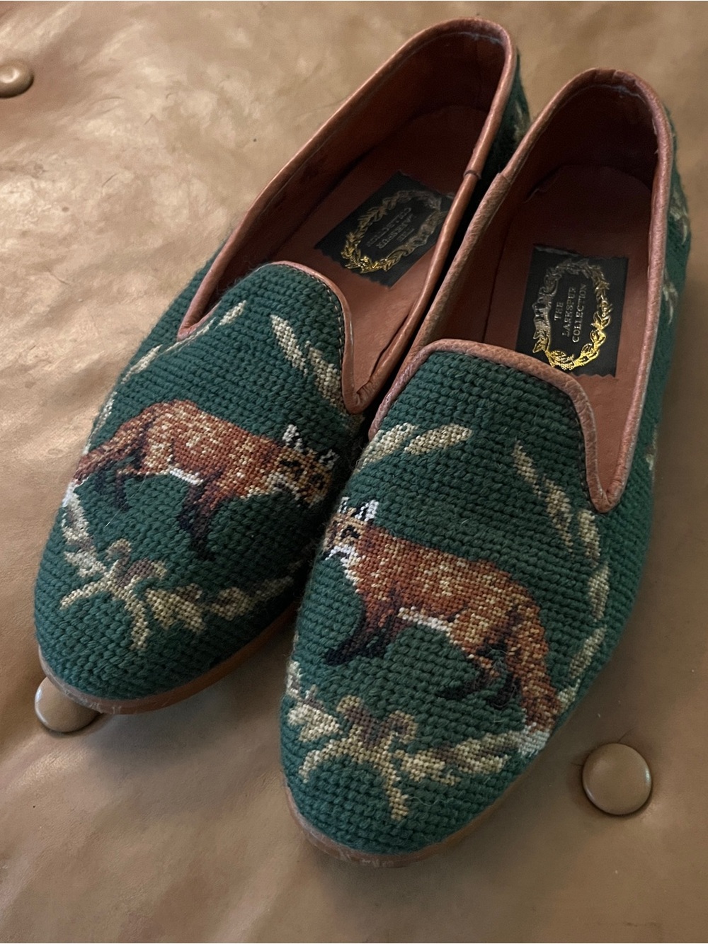 Vintage Larkspur Collection Fox Hunt Needlepoint Loafer Slipper Shoes Size 8 - Picture 2 of 9